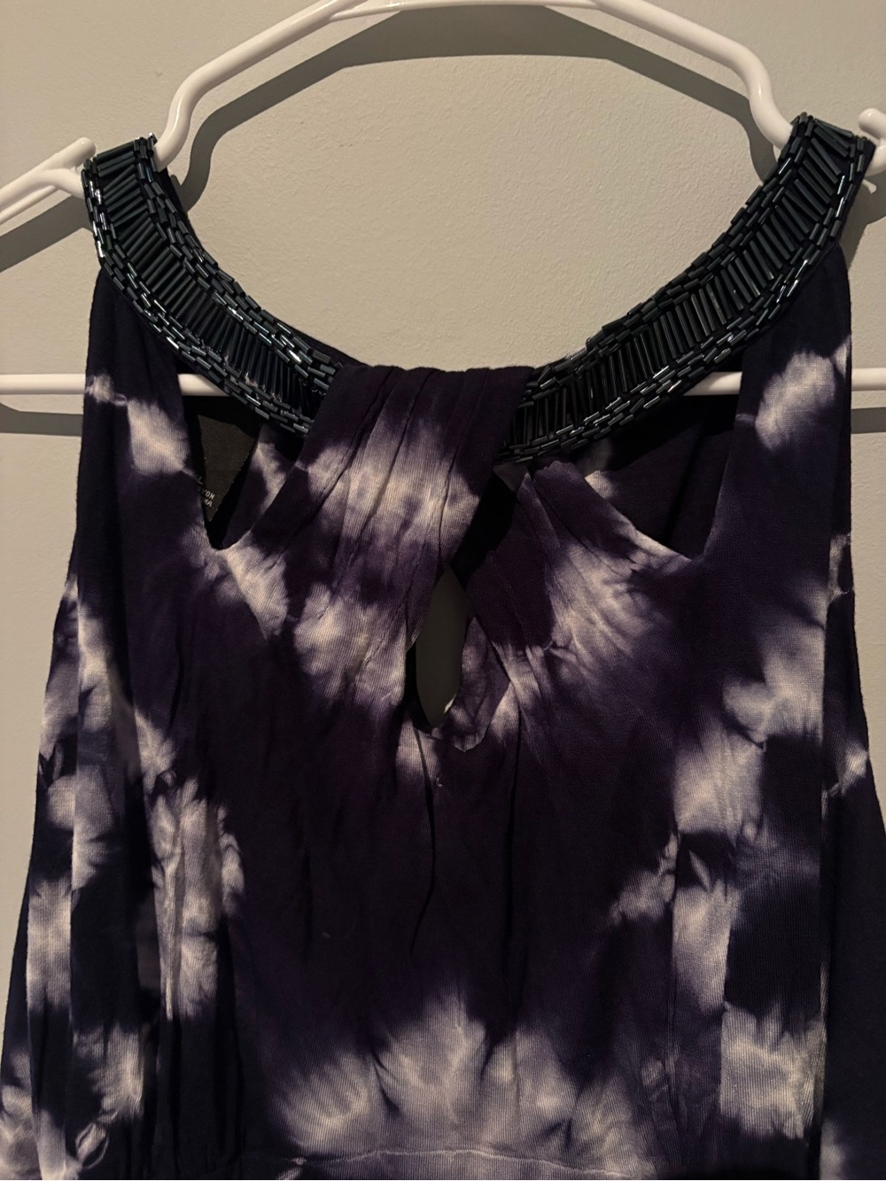 NWT INC International Concepts Navy + White Tie-Dye Maxi Dress with Beaded Trim - Picture 5 of 8